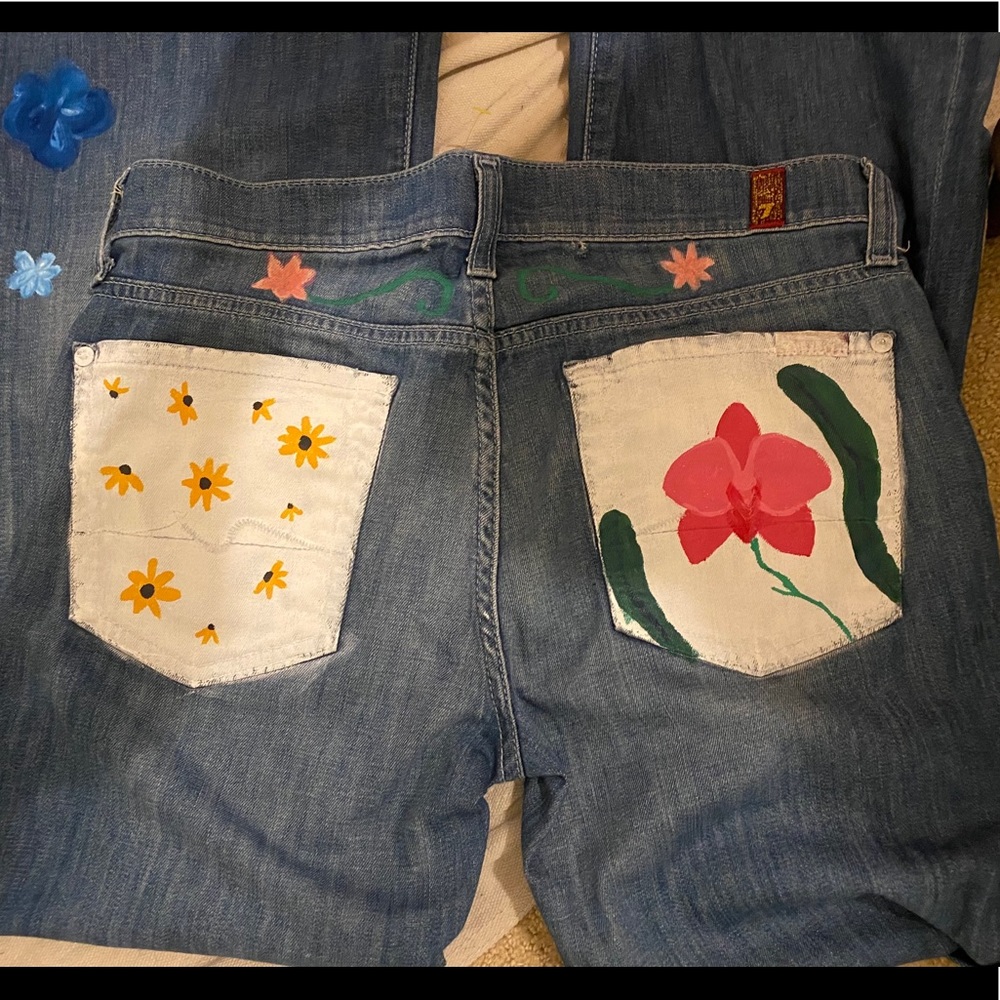 Floral painted jeans